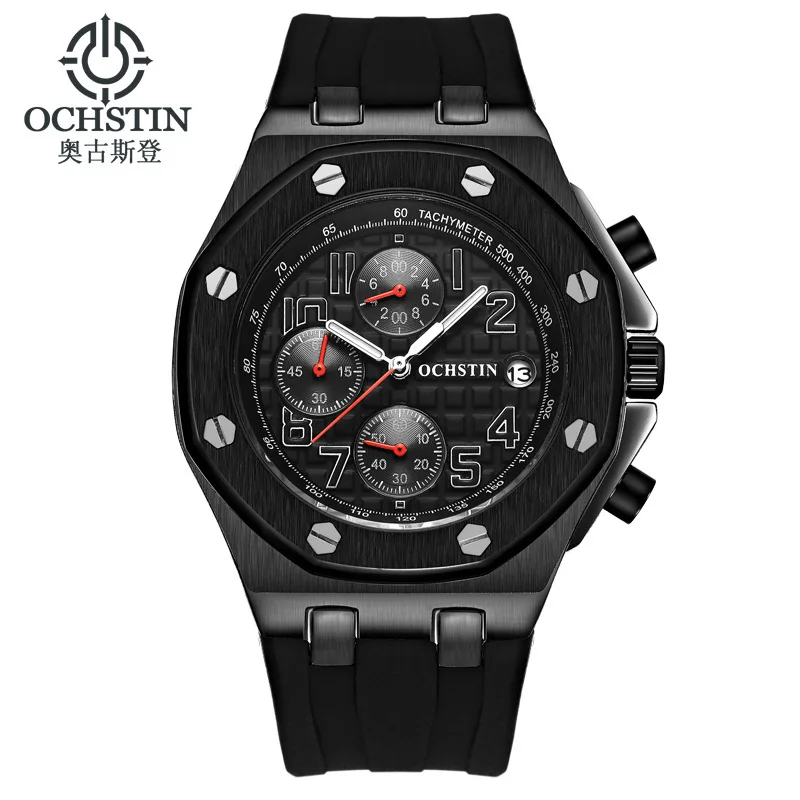 Мужские спортивные часы люксовый бренд большой черный хронограф синий военный кварцевые часы мужские водонепроницаемые силиконовый ремешок Relogio Masculino - Цвет: black-2