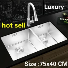 Квартира еда класс 304 нержавеющая сталь роскошные кухня ручная раковина двойной паз Лидер продаж 75x40 см