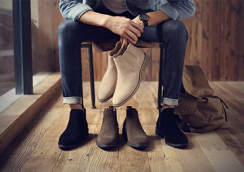 Английские Замшевые мужские панковские ботинки «Челси»; удобные мужские ботинки «Челси» из натуральной кожи; слипоны