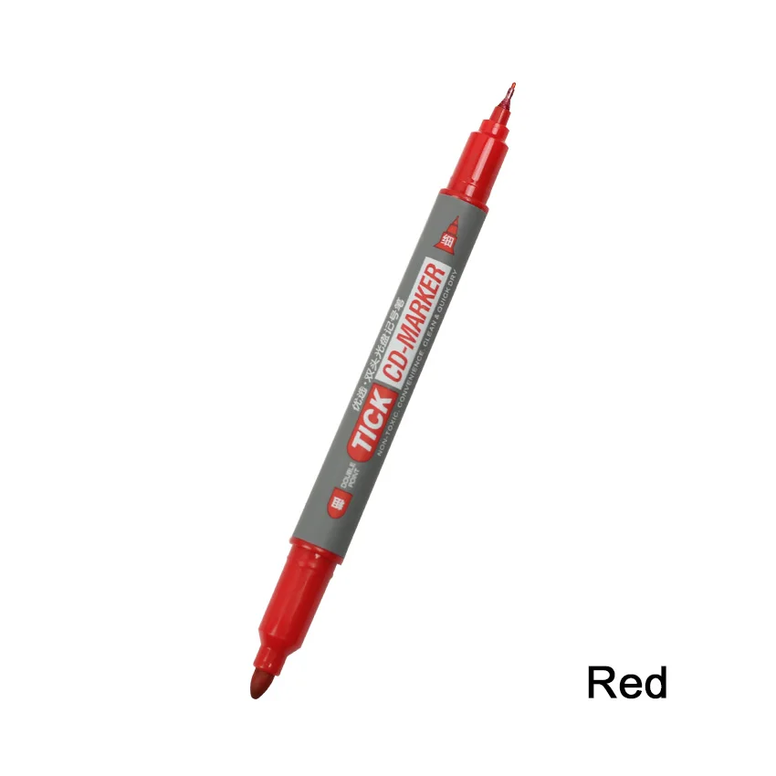 1 шт. перманентные маркеры с двумя наконечниками, черные, синие, красные чернила, портативный цветной маркер CD-197 - Цвет: Red