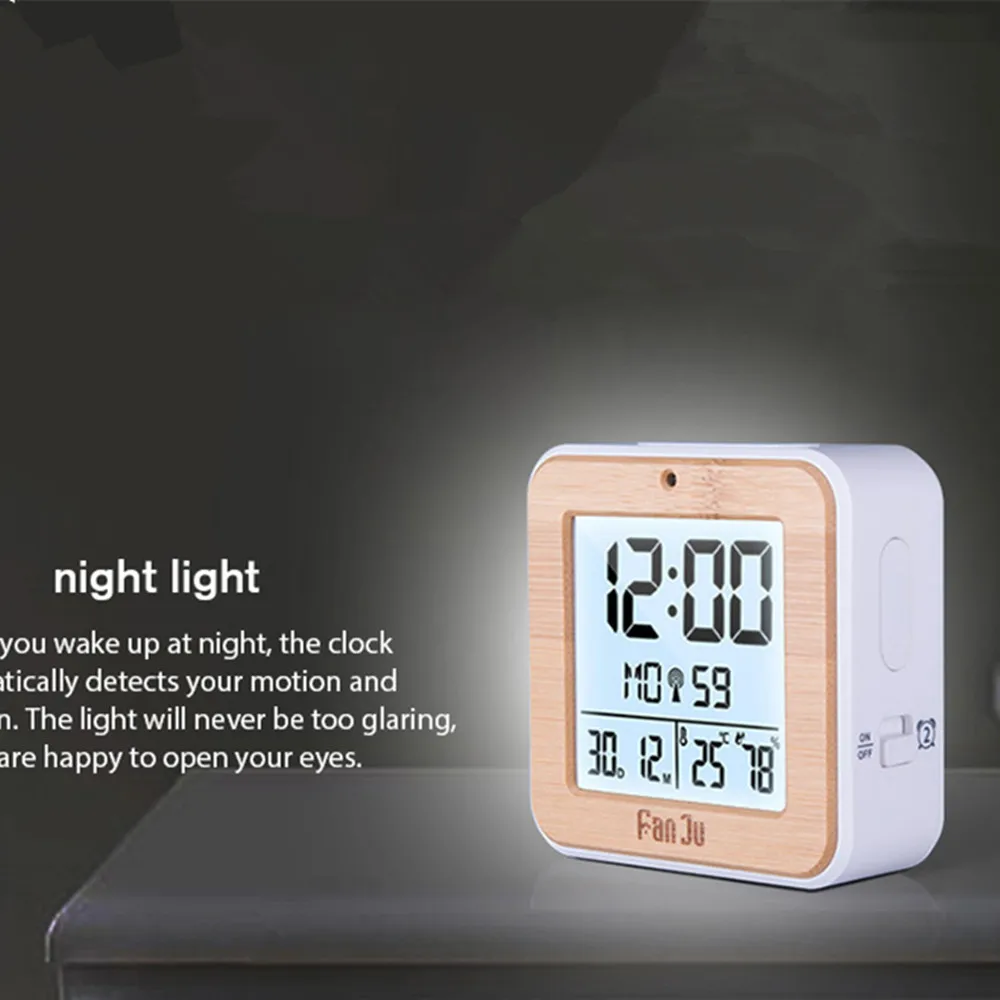 

LCD Digital Alarm Clock with Indoor Temperature and Humidity Dual Alarm Battery Operated Snooze Date Alarm