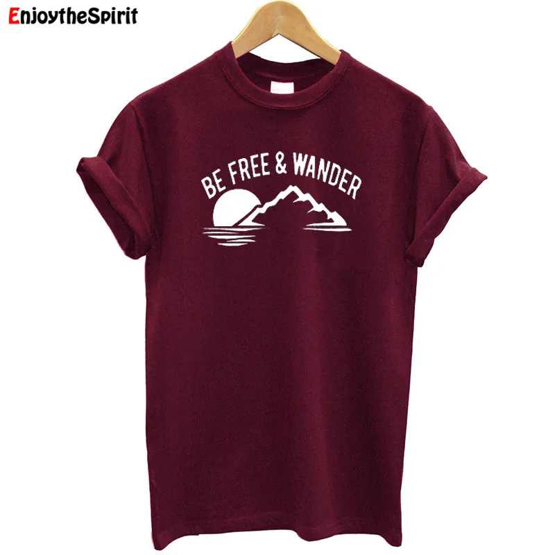 

EnjoytheSpirit Be Free Wander Printed Mountain T Shirt Women Short Sleeve Funny Summer Tops 2019 Casual Women T-shirt Plus Size