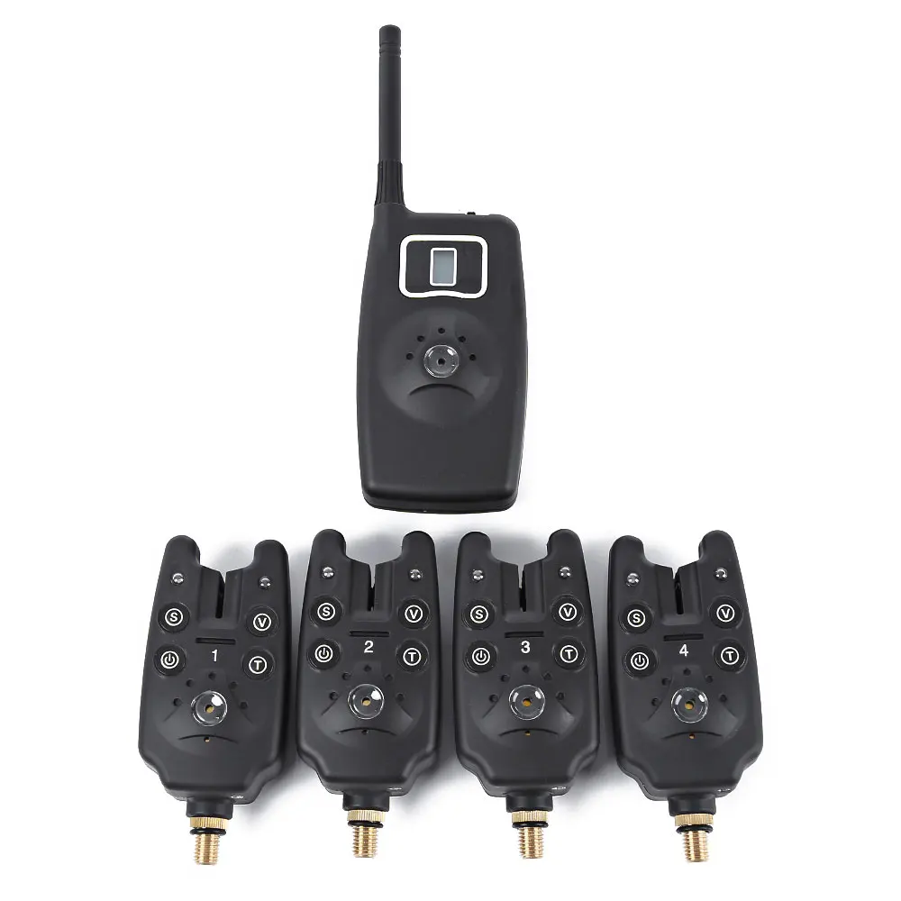 Cheap JY 19 SW LED Light Wireless Fishing Alarm Set 4 Bite Alerters 1 Receiver 4 Fish Swingers Fish Bite Alarm Fishing Tool