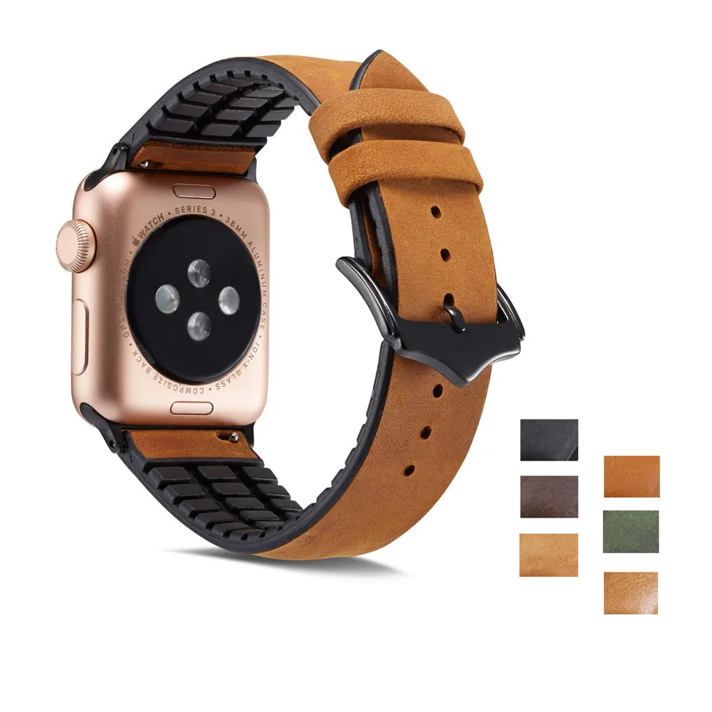 

Leather Silicone Bands for Apple Watch 38/42mm 40/44mm Strap Sport Smart Watchband for iWatch series 4 3 2 1 Men/Women Wristband