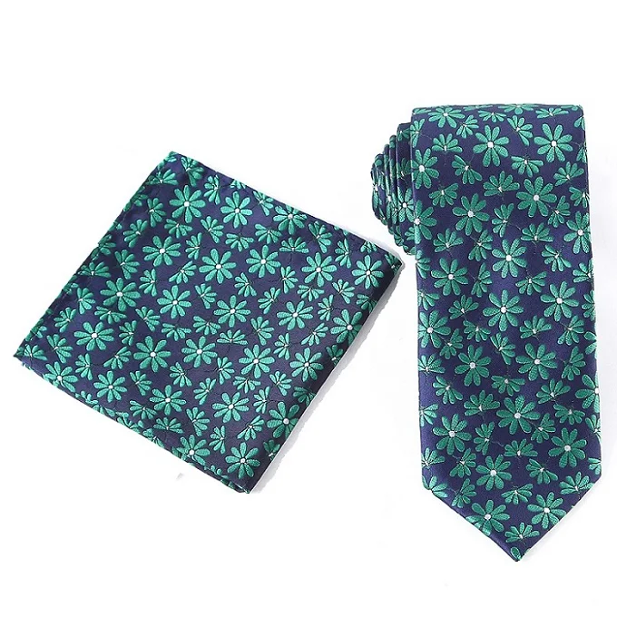 Tailor Smith Necktie and Hankerchief Set Dot Animal Wolf Shark Floral Tie Set 7.5CM Microfiber Woven Suit Tie with Pocket Square - Color: WTHS-018 tie set