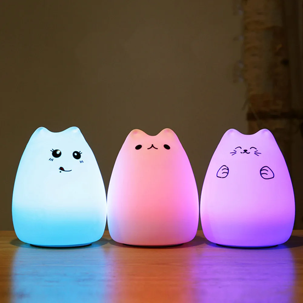 

Touch Sensor LED Night Light For Children Baby Kids 7 Colors 2 modes Cat LED USB LED Night Lamp