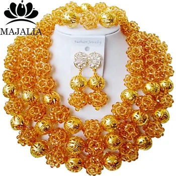 

Fashion african wedding beads Gold Champagne nigerian wedding african beads jewelry set Crystal Free shipping Majalia-328