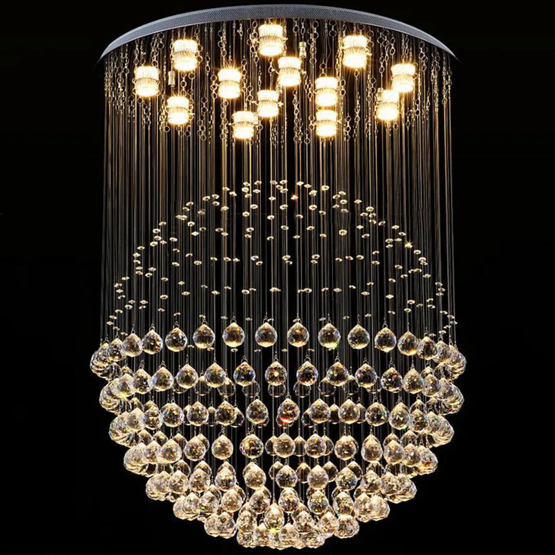 

Modern K9 Crystal Chandelier Square & Balls Shaped Crystal Chandelier LED Lighting Luxury Villa Duplex Stairs Light
