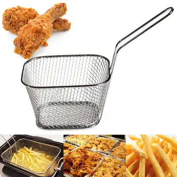 

Convenient Mini Frying Basket Mesh Stainless Steel Square Block French Fries Chips Strainer Net Kitchen Tool HY99 DC28