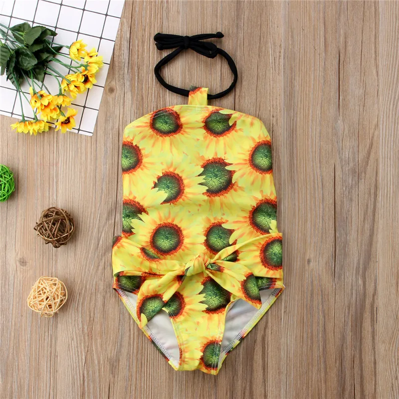

Summer Swimwear Swimsuit Bathing Suit Beach Girl Clothing Sunflower Fashion Kids Baby Children Girls Bodysuits Floral