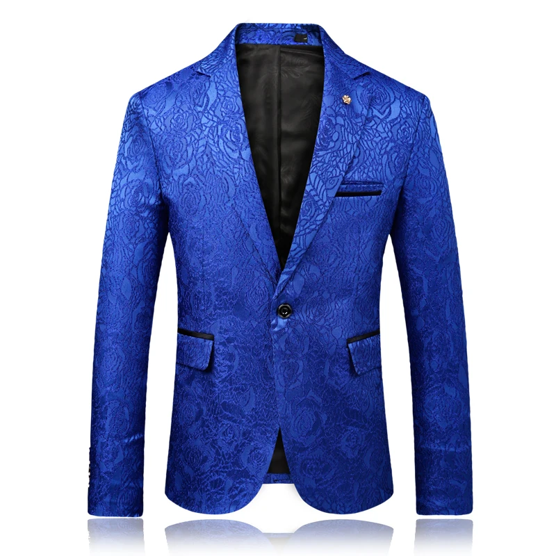 

Men Slim Fit Blazers Jackets Smart Casual Suits Jackets New Fashion Men Blue flower Blazers Mens Wedding Dress Coats Size 3XL