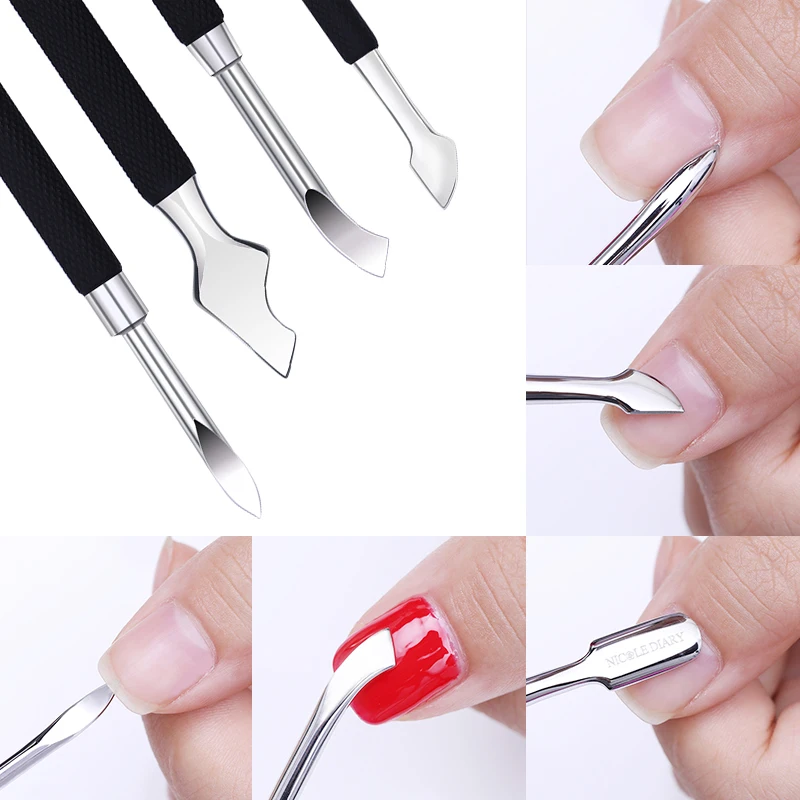 

NICOLE DIARY Matte Black Cuticle Pusher Remover Dual-ended Stainless Steel Dead Skin Push Manicure Nail Art Tool