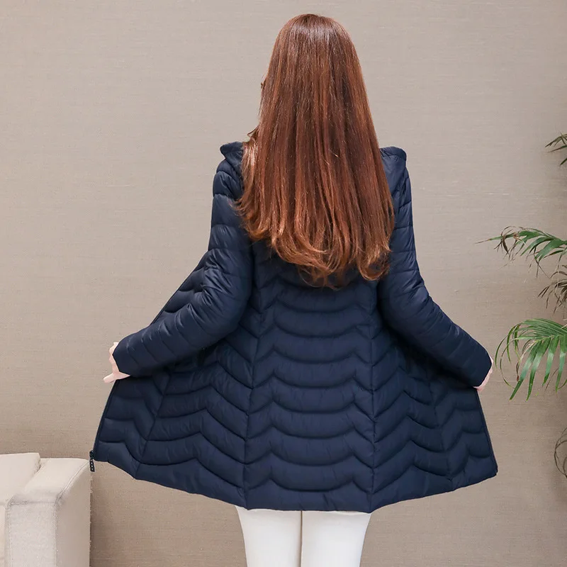 2019 Autumn Winter Jackets Women Thin Down Jacket Hooded Medium-Long Cotton Padded Coat Winter Outwear Plus Size 4XL Warm Parka
