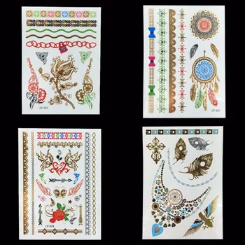 

5pcs Colorful Temporary Jewelry Tattoo Gold Silver Metallic Tattoo Totem Eagle Feather Flash Tatoo tatuagem