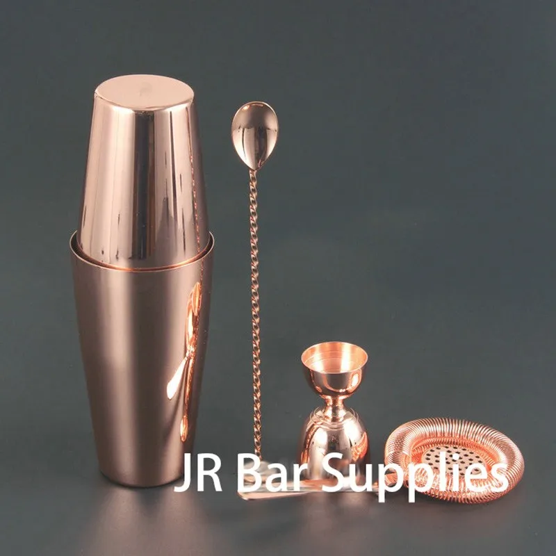 

Free Shipping 4Pcs Stainless Steel Copper Plated Cocktail Shaker Mixer Drink Bartender browserKit Bars Set Tools