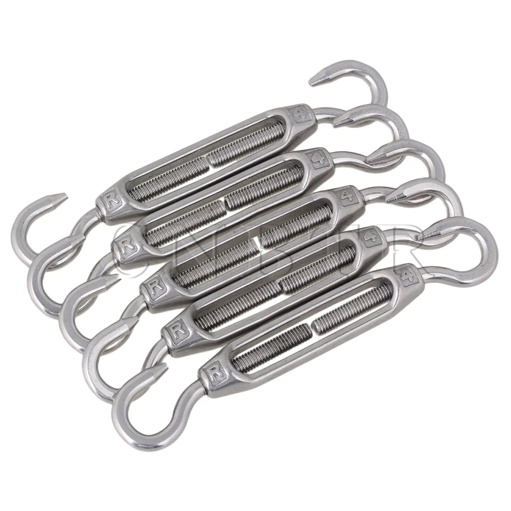 CNBTR 5PCS Silver M4 304 Stainless Steel Hook & Hook Turnbuckle Wire