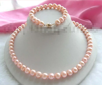 

hot sale FREE SHIPPING ******* Genuine Natural 10mm Pink Pearl Necklace Bracelet Set!
