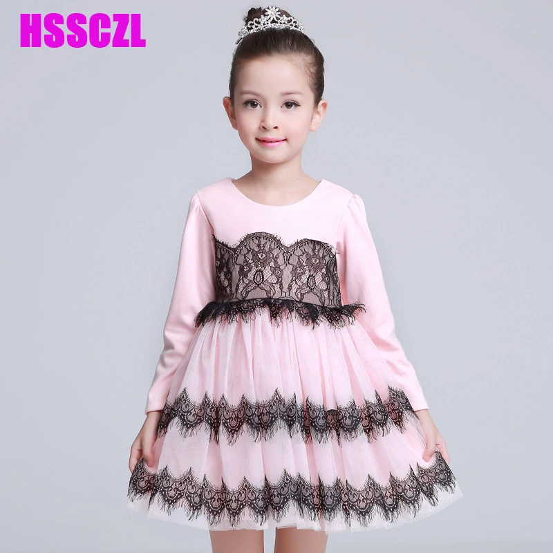 

2017 new girls dress kids Children 's clothing girl dress spring long - sleeved European root lace girls dress Princess dresses