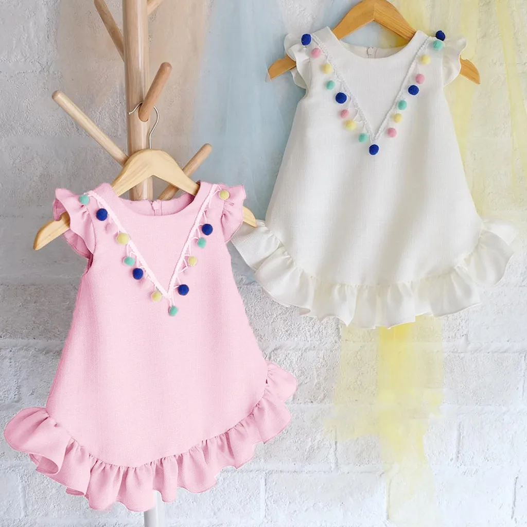 

Kids Dresses For Girls Summer Toddler Kids Baby Girls Sleeveless O-neck Falbala Dress Outfits Clothes vestido de festa infantil