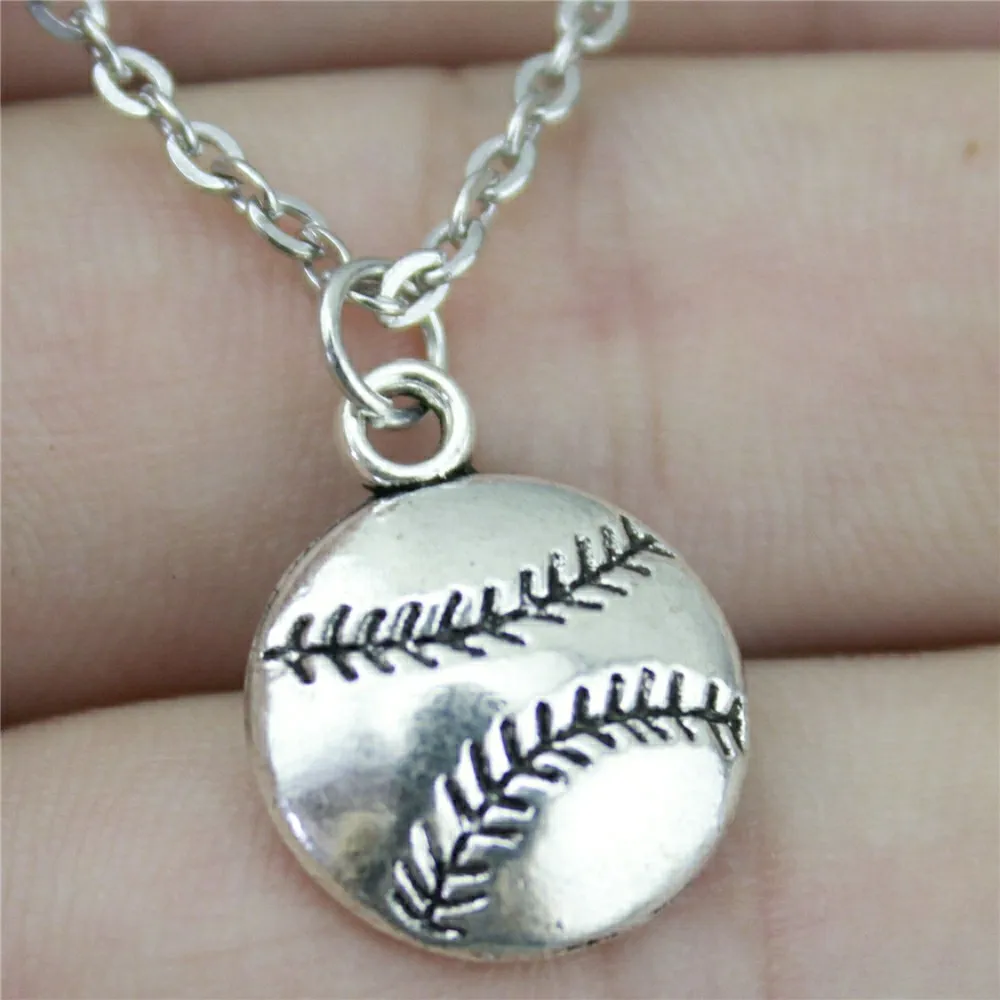

Jewelry Necklace For Women Antique Silver 15x15mm Baseball Pendants Necklace Female Gift Fashion