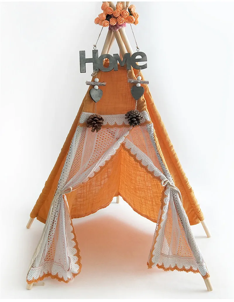 Детский реквизит для фотосессии для девочек палатка из кружева фотосессия детская студия новорожденный реквизит Fotografia диван ребенок позирует реквизит корзина - Цвет: Orange tent