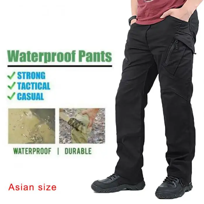 Men waterproof work cargo long pants with pockets loose 