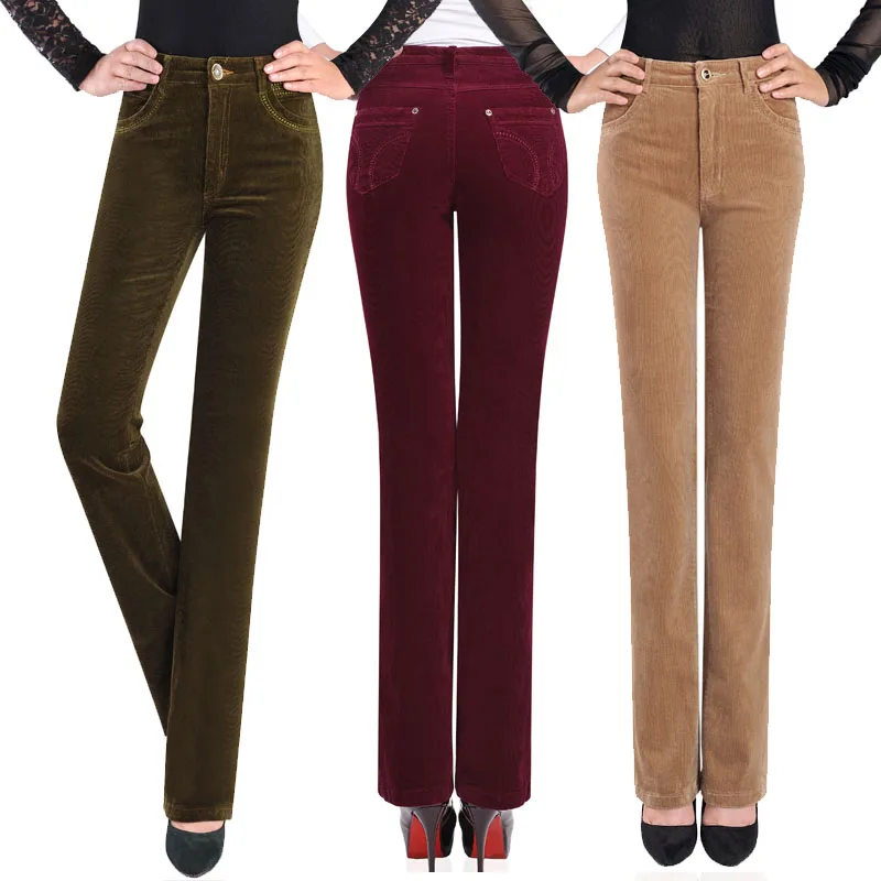 Free Shipping 2018 New Womens Corduroy Long Pants Plus Size High 8030