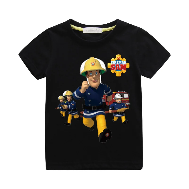Футболка с 3D принтом пожарного Сэма для мальчиков, белая Повседневная летняя футболка для девочек, забавные детские футболки, костюм ZA075 - Цвет: Black T-shirts