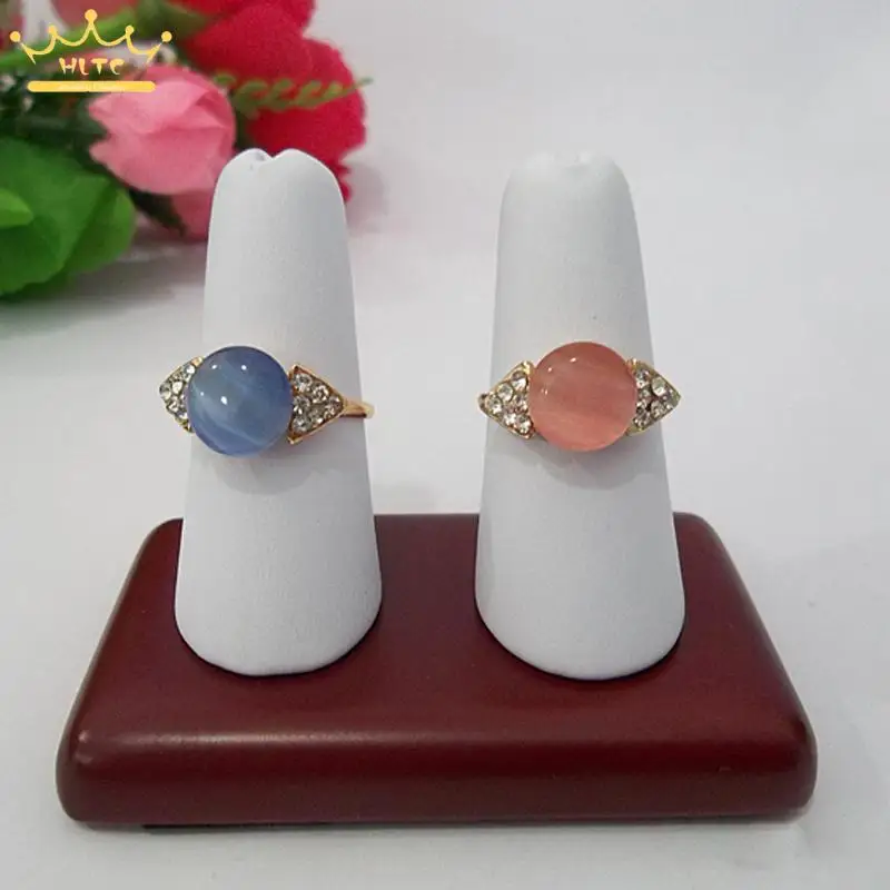 

1 pc Mahogany Paint Double Dark Red Vintage Ring Seat Jade Ring Jewelry Display Holder Wooden Ring Stand
