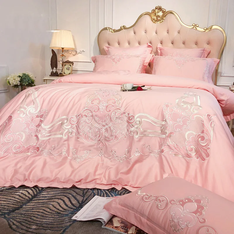 

Pink White Blue European Style Luxury Royal Embroidery 80S Egyptian Cotton Bedding Set Duvet Cover Bed Linen/sheet Pillowcases