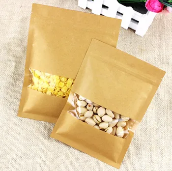 

accept print logo personal 50 Pcs Coffee Seeds Sweets Ziplock Seal Kraft Paper Bag Window storage Sealable Pouch