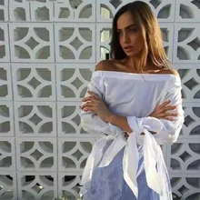 2017 Summer Casual Off Shoulder Chiffon Bow Blouse Slash Neck female tops striped blusas Club Shirts Blusa Open