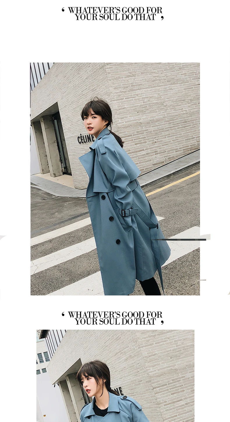 Fitaylor New 2020 Double Breasted Mid-long Trench Coat Women Casual Slim Belt Cloak Vintage Windbreaker Outwear