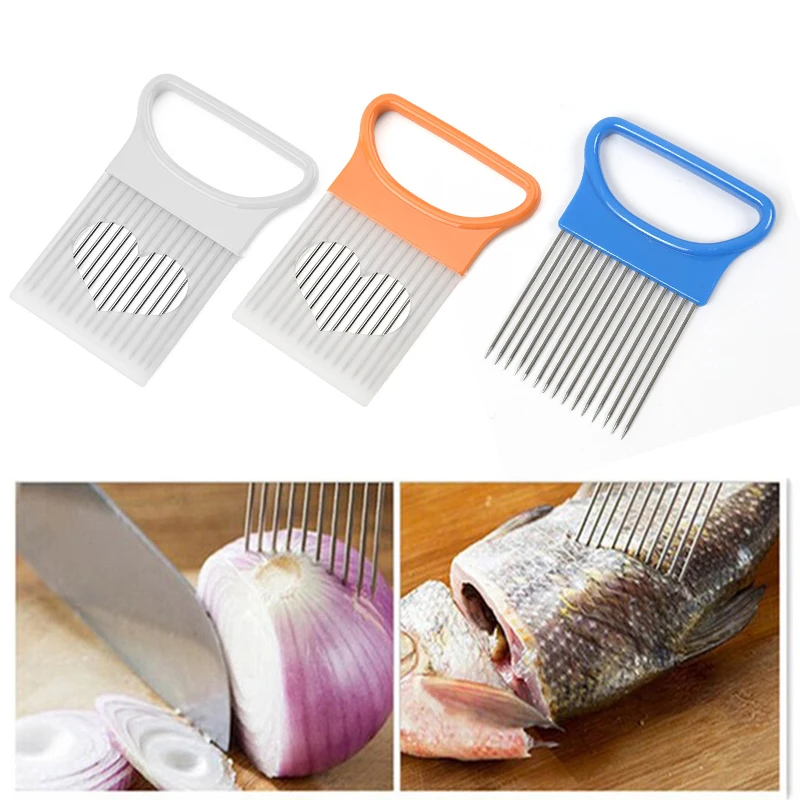 

Tomato Vegetable Slicer Cutting Aid Guide Holder Kitchen Onion Slicer Cut Onion Holder Fork Fruit Cutter Cooking Accessories