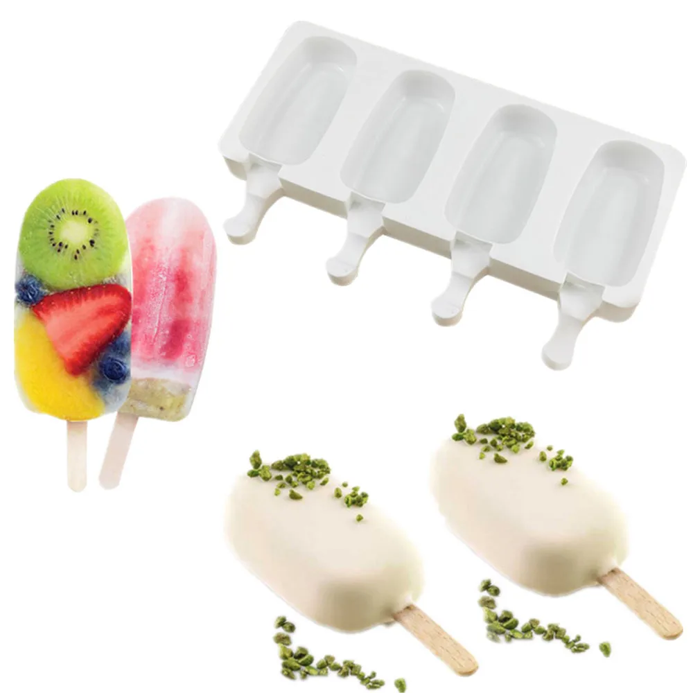 

4 Cavities Silicone Freezer Ice Cream Mold candy bar Making Tool Juice Popsicle Molds Children Pop Lolly Tray Ice Cube maker#CG1