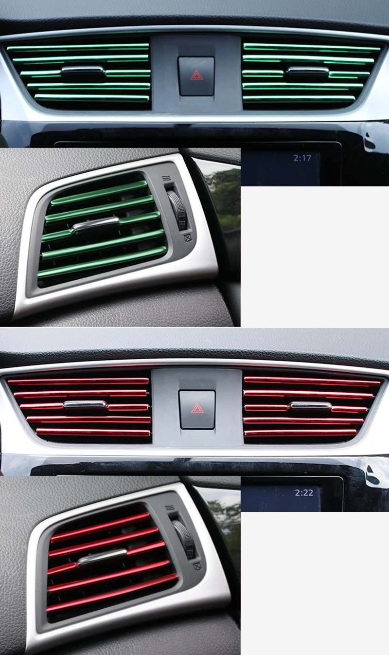 10pcs Car-styling plating Air outlet trim strip Interior Air Vent Grille Switch Rim Trim Outlet Decoration Strip DIY Accessories