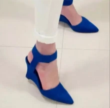 2016new hot Women Wedges Fashion Brand Ankle Pointed Toe Pumps Sexy Sandal High Heels Black Blue Orange White Woman Shoes Summer