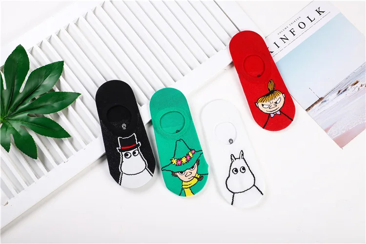 Anime hippo print socks Snufkin Nuuskamuikkunen Little My Pikku myy cute fun cartoon women cotton spring summer Invisible sock