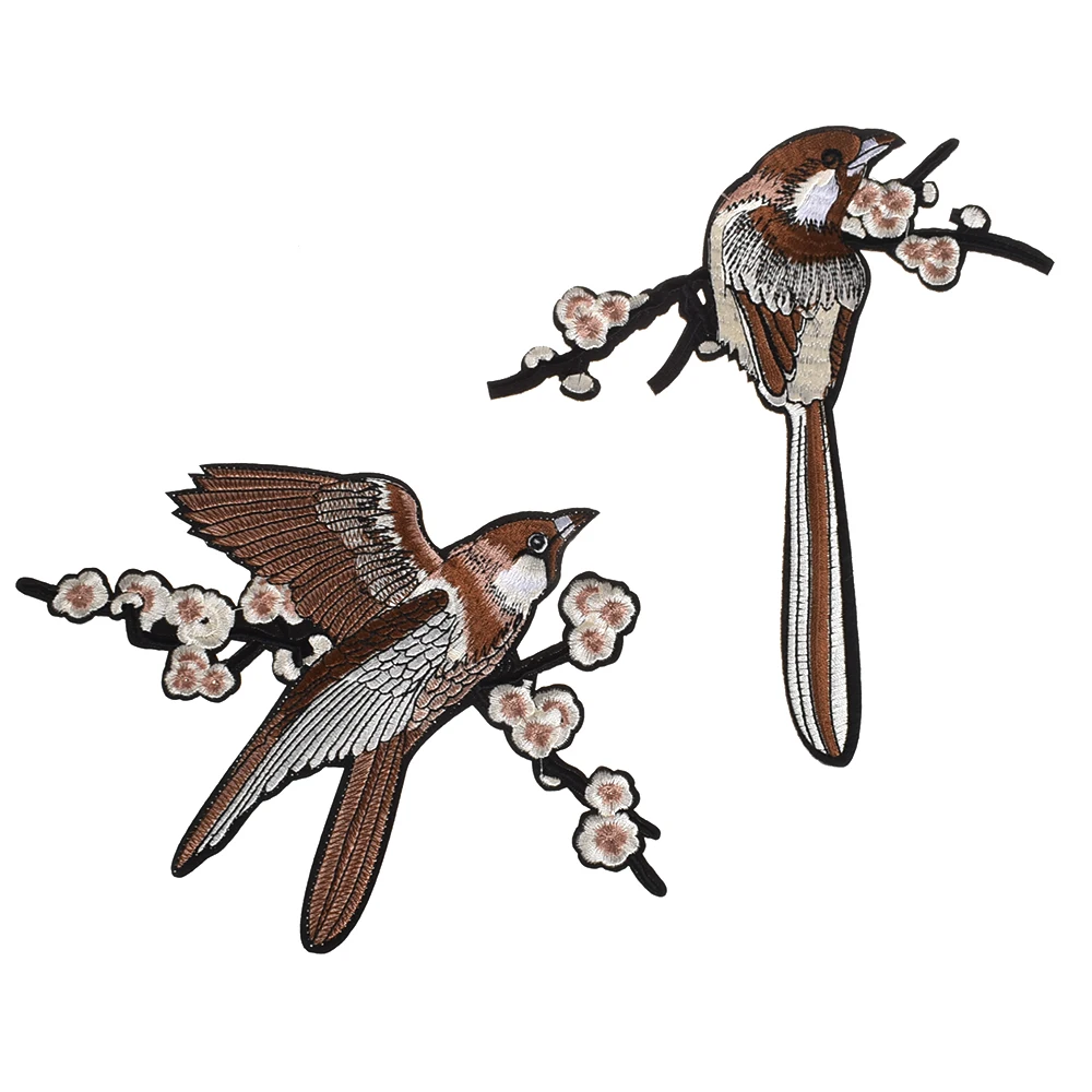 

2PCS Flower Bird Magpie Embroidered Patches Iron on Sewing for clothes bag applique embroidery DIY Supplies Crafts Sticker