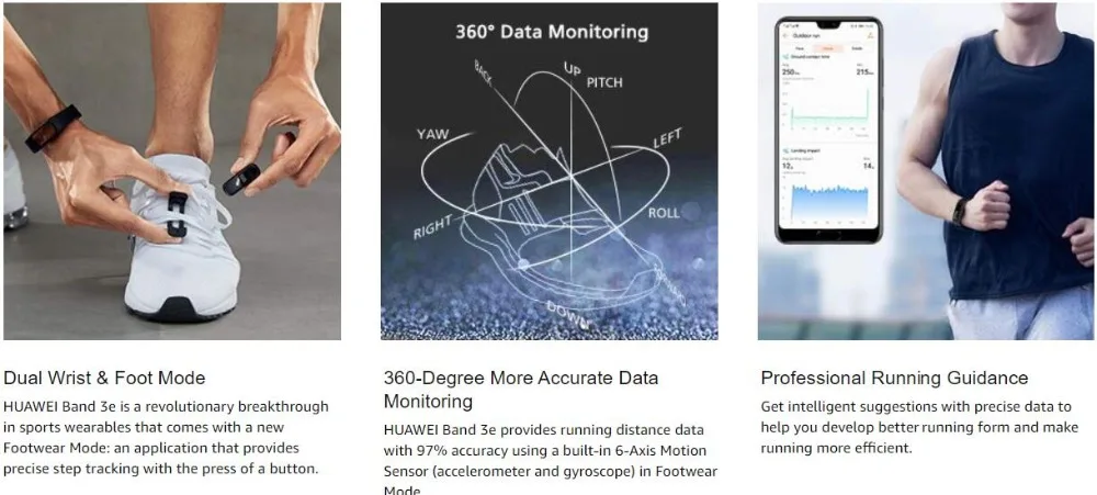 Huawei группа 3e Смарт-фитнес часы с трекером активности 5ATM водонепроницаемость для Плавание профессионального бега руководство