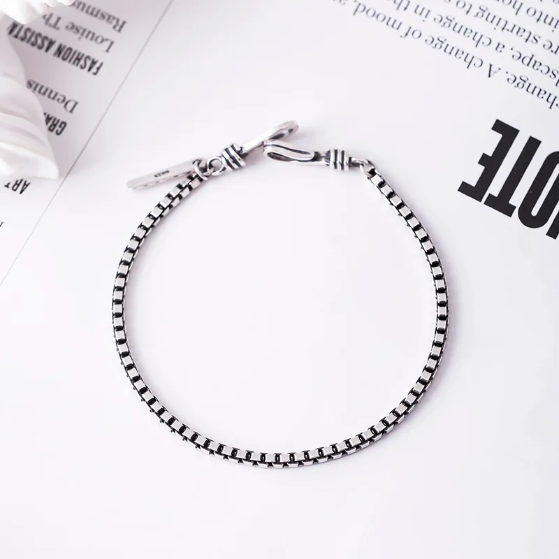 vintage Tai-silver simple bracelet 100% 925 Sterling Silver Jewelry fashion hypoallergenic bracelets  gift man bracelet