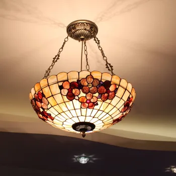 

European Tiffany Ceiling Retro Shell Mediterranean Sea Pastoral Pendant Lights Luminaria Teto Ceiling Lamps For Home Decoration