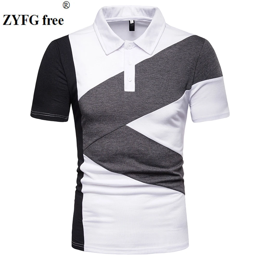 

ZYFG free men polo contrast color spliceshort-sleeved polo shirt slim fit simple fashion male tops