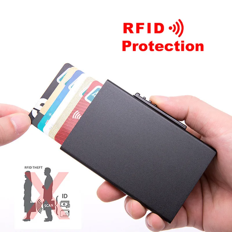 Алюминиевый сплав кредитный держатель для карт, тонкий Анти RFID ID/банк держатель карты RFID защита кошелек качество металлический корпус коробка