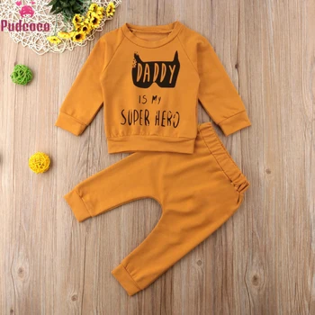 

Printing Cartoon Batman Daddy Is My Superhero Patterns Newborn Kids Baby Boy Girl Clothes Outfit Top and Pants Set