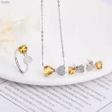 factory wholesale fashionable romantic 925 sterling silver natural yellow crystal earring necklace pendant ring jewelry set factory wholesale fashionable romantic 925 sterling silver natural yellow crystal earring necklace pendant ring jewelry set