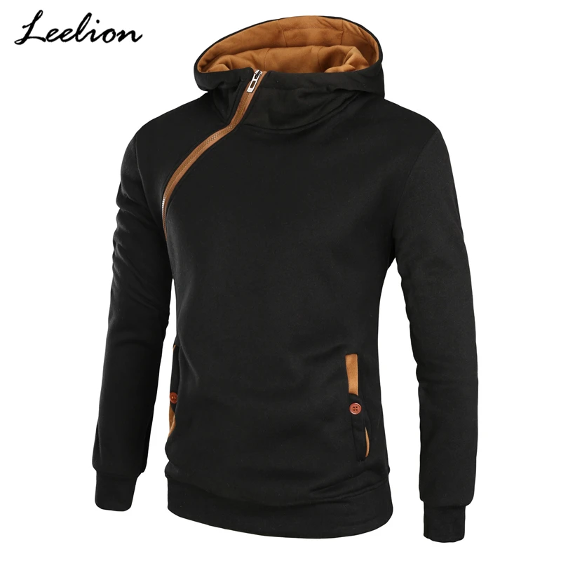 

LeeLion 2018 Spring Hoodies Men Oblique Zipper Sweatshirt Long Sleeve Slim Fit Sportswear Fashion Solid Male Pullover Tracksuit
