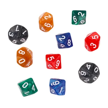 

10Pcs Multicolor Ten-Faceted Digital Dice Acrylic Pearl Gemmed Dices (0-9) for RPG Playing Games Creative gifts