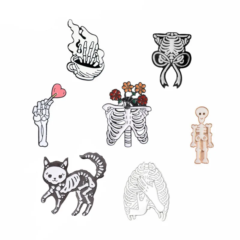 

Rib Cage Pins Collection Cat Bone Human Rib Cage Skeleton Gothic Punk Brooches Lapel Pins Radiology Jewelry