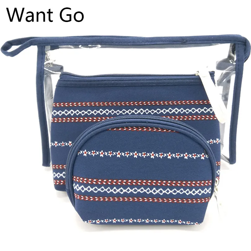 

Want Go 3Pcs/Set Vintage Women Make Up Bags Travel Cosmetic Bag Organizer Striped Zipper Storage Wash Bag Neceser Toiletry Pouch